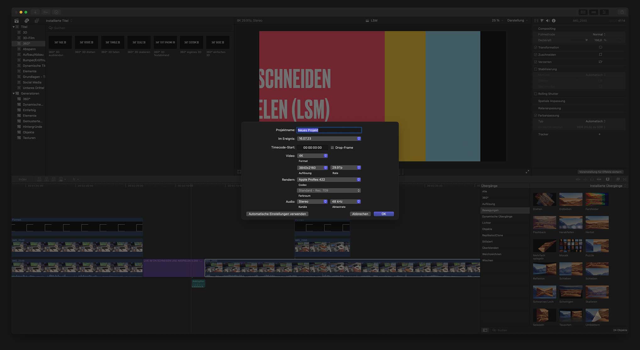 Final Cut Pro Neues Projekt